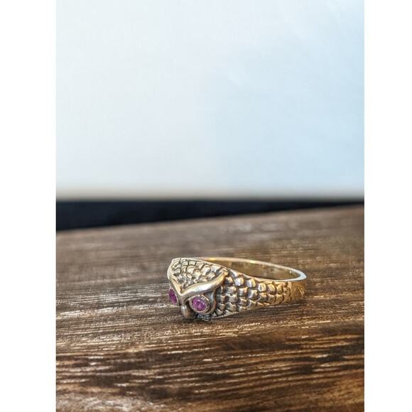 925 Sterling Red Spinel Eyed Owl Ring Sz 5-5.25 - Picture 2 of 8